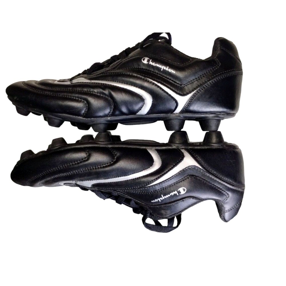 Champion Cleats Men's 8 Black Silver Lace Up Soccer Football Shoes